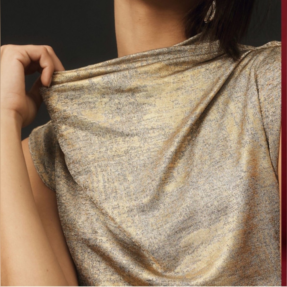 NWT Anthropologie Maya Gold Metallic Midi Dress with Side Slit - Picture 4 of 7